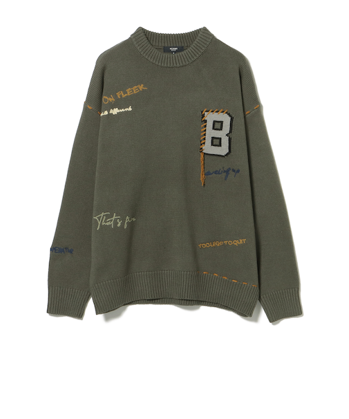 Bイニシャル レタード クルーネック ニット