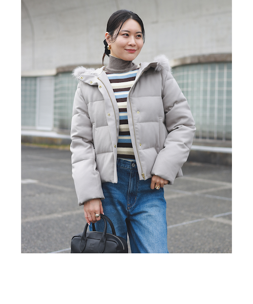 未使用 エムズグレイシー フェイクファー ショートダウンコート ホワイト 38 me+em select ダウンコート ダウンジャケット 「 フード取り外し可能