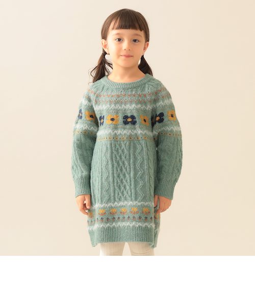 フラワー ケーブル ニット ワンピース 2025FW（90～140cm