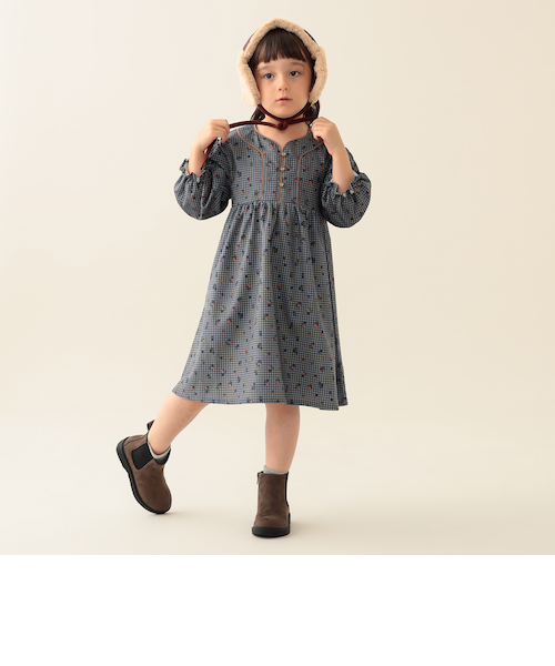 【新品未使用】ピンクハウス カーキ コーデュロイワンピース/2023年 秋 フラワー チェック コーデュロイ ワンピース 2025FW（90～140cm