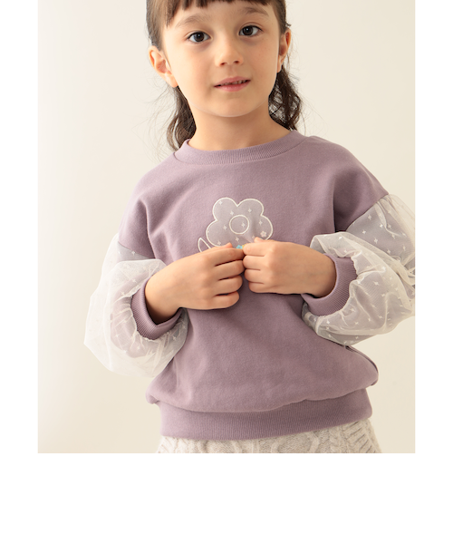 ♡*♡様 Biby. ANGELICA SWEATSHIRTチュール スウェット チュールスリーブ キラキラ スウェット 2025FW（90～140cm