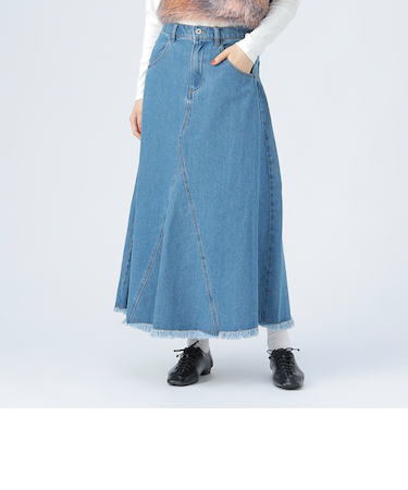 リメイク風 デニム フレア スカート