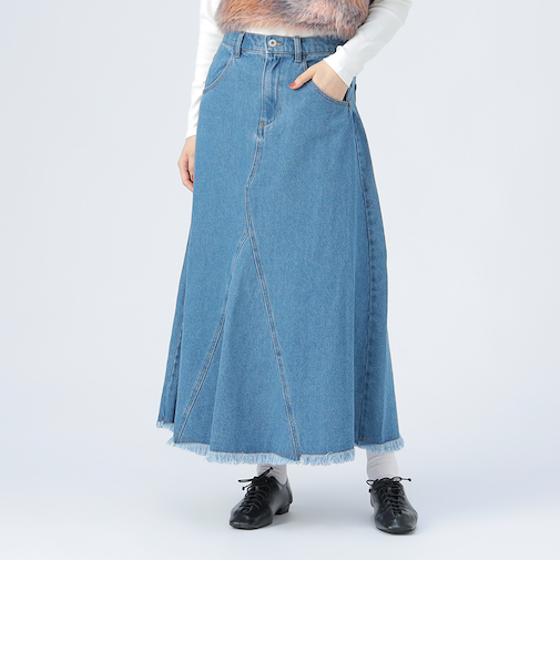 リメイク風 デニム フレア スカート