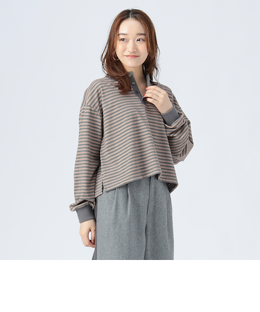 起毛 ボーダー ポロシャツ