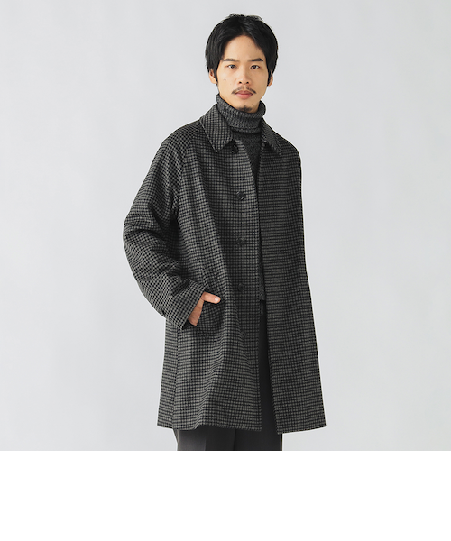 140Sウール チェック柄 ステンカラーコート｜ビームスアウトレットの