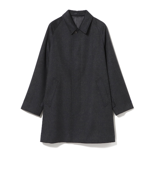 140Sウール チェック柄 ステンカラーコート