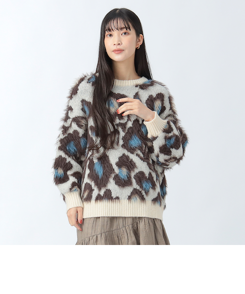 レオパード シャギー ニット
