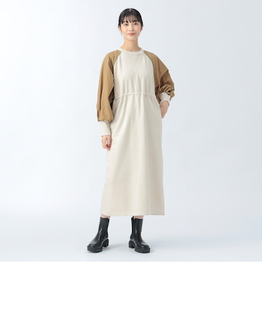 後ジップ 異素材 ワンピース
