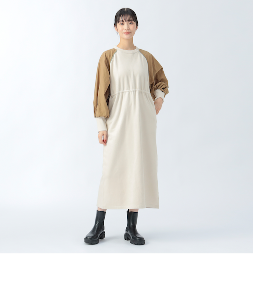 後ジップ 異素材 ワンピース