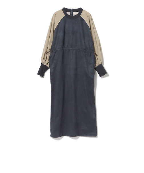 後ジップ 異素材 ワンピース