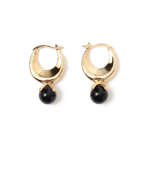 ブラック ストーン フープ ピアス