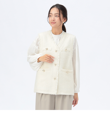 フリンジ ツイード ベスト