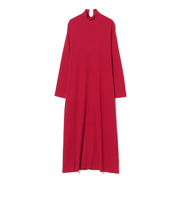 襟スリット ハイネック ニットワンピース