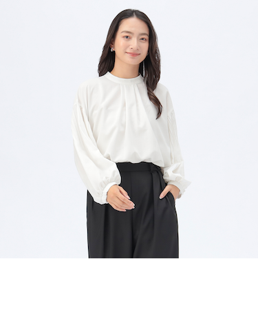 袖ケシ プリーツ スタンドカラー ブラウス