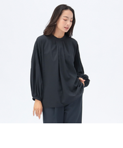 袖ケシ プリーツ スタンドカラー ブラウス