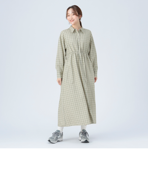 ウエスト ドロスト チェック シャツワンピース