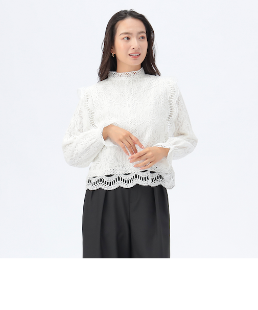 マルチレース ハイネック ブラウス