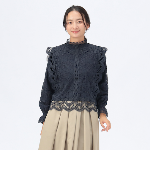 マルチレース ハイネック ブラウス