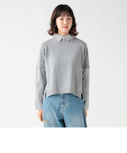 衿付 異素材プルオーバー