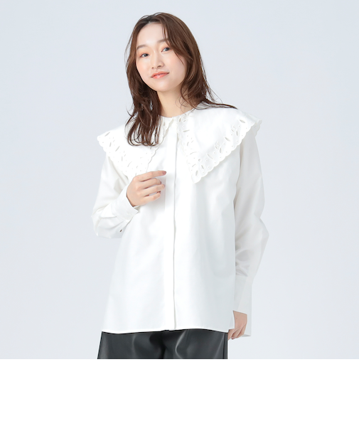 刺繍 ビッグカラー シャツ