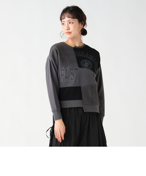 レース×プリント パッチワーク スウェット