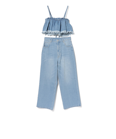 フリル デニム ビスチェ × パンツ