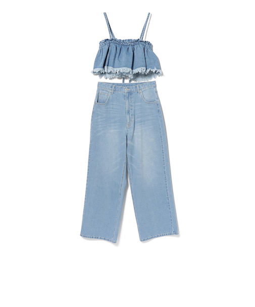 フリル デニム ビスチェ × パンツ