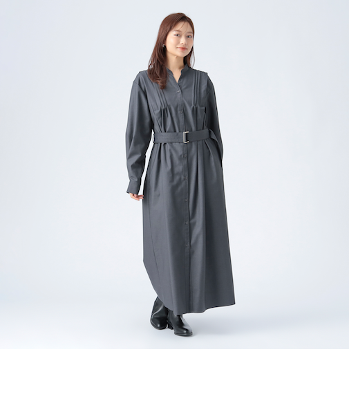 ベルト付き タック ワンピース