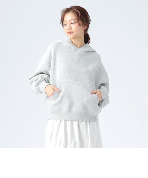 スウェットライク ニット パーカー