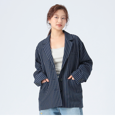 ピンストライプ リボン ジャケット