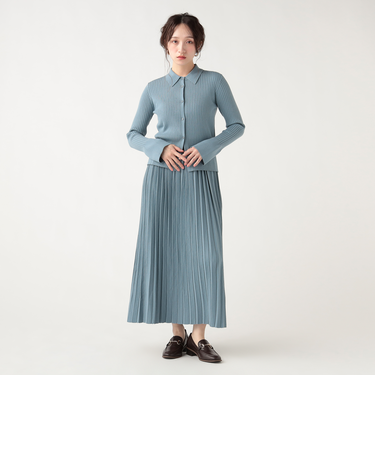 襟付き リブニット × スカート（セットアイテム）