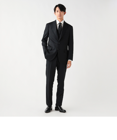 130's ブラック 3ボタン 3ピーススーツ(セットアイテム)