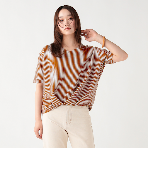 ストライプ ジャカード カットソー