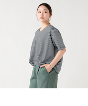 ストライプ ジャカード カットソー