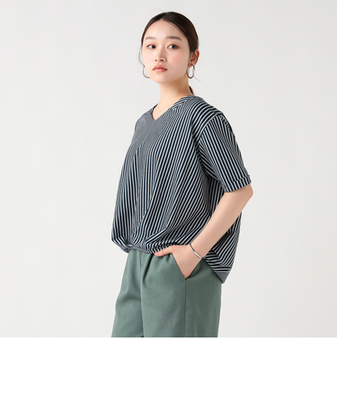 ストライプ ジャカード カットソー