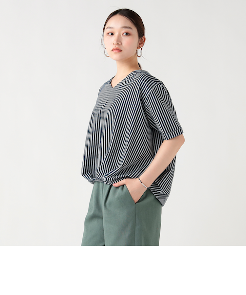 ストライプ ジャカード カットソー