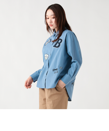 刺繍×プリント ロゴ ブロードシャツ
