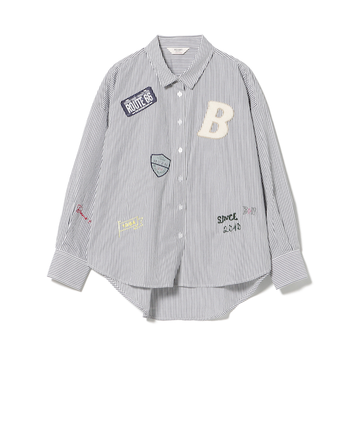 刺繍×プリント ロゴ ブロードシャツ