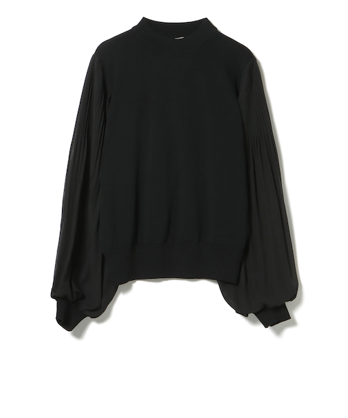 袖プリーツ ニットプルオーバー