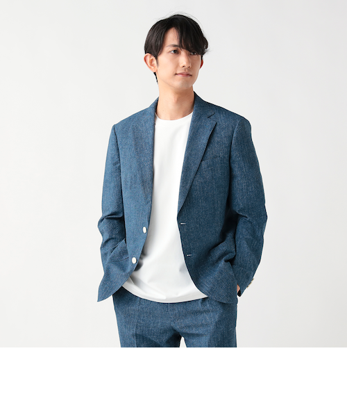 デニムプリント シアサッカー 2ボタン ジャケット（セットアップ対応