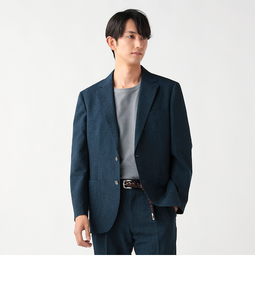 デニムプリント シアサッカー 2ボタン ジャケット（セットアップ対応