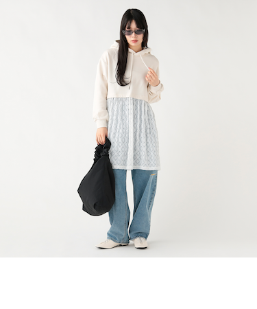 裾レース スウェット プルオーバー ワンピース