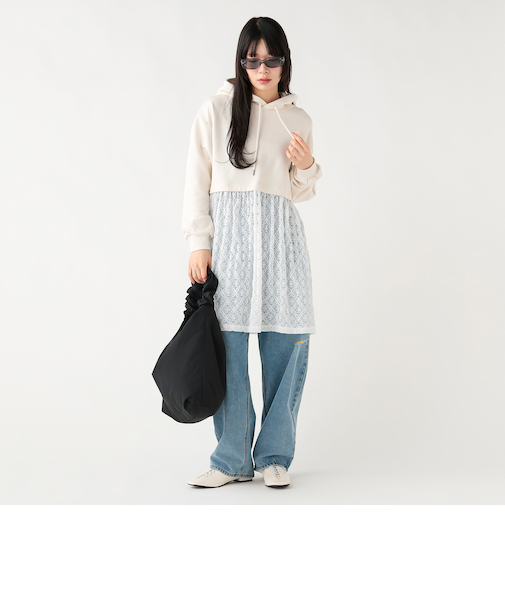 裾レース スウェット プルオーバー ワンピース