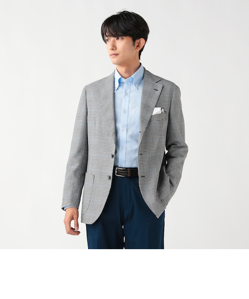 三者混 チェック 3ボタン ジャケット