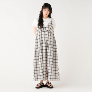 チェック ティアード ワンピース