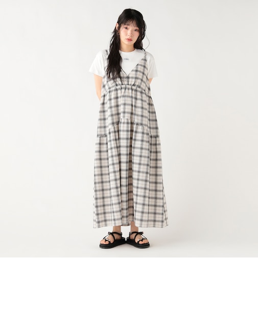 チェック ティアード ワンピース