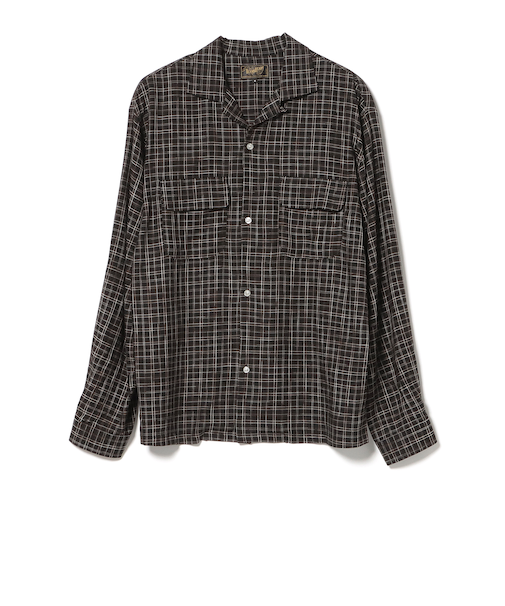 レーヨン カスレチェック オープンカラーシャツ