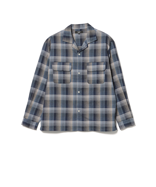 ダブルガーゼチェック オープンカラーシャツ