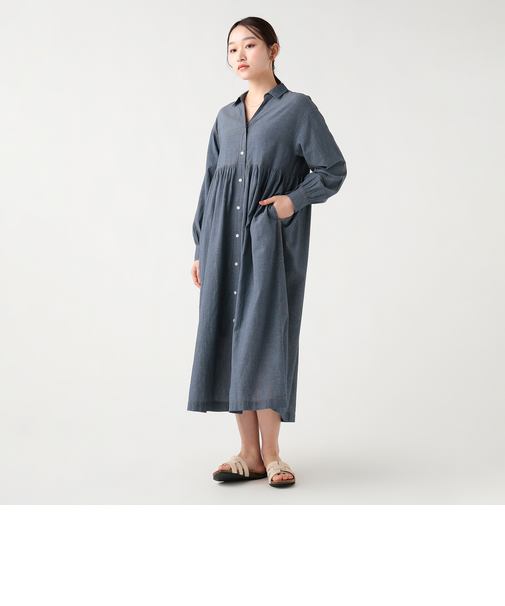 シアーデニム シャツワンピース