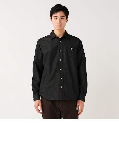 コーヒー エンブレム ステッチ デニムシャツ